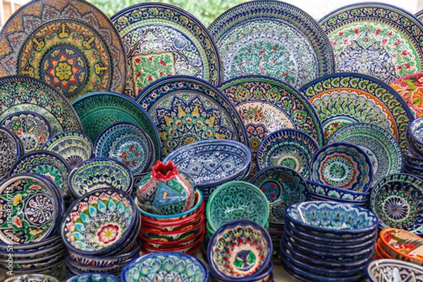 Obraz Painted plates at the bazaar in Samarkand