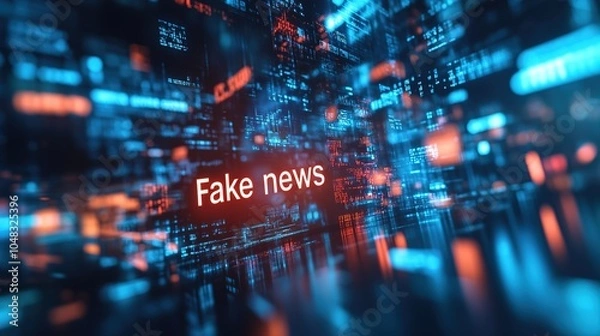 Fototapeta the inscription fake news on the background of a studio with a lot of monitors and technological equipment