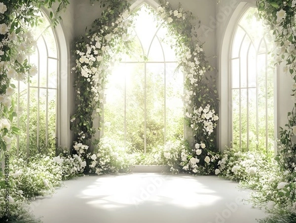 Fototapeta An enchanting wedding backdrop with lush greenery generative AI	