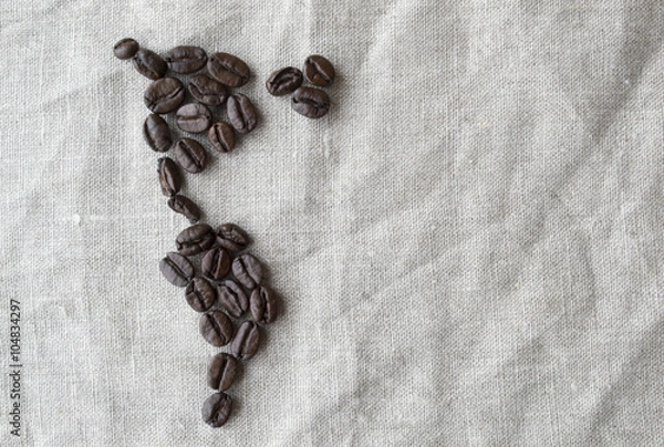 Fototapeta coffee beans on a gray canvas
