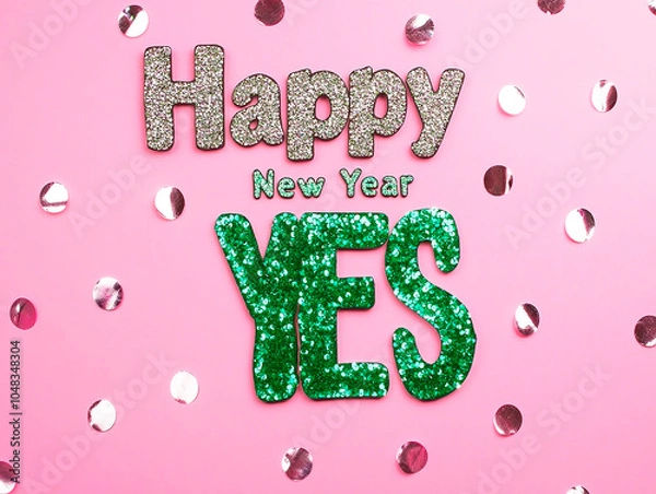 Fototapeta Checklist with "Happy New Year" text, green check mark next to "Yes", conceptual image for design and advertising projects	
