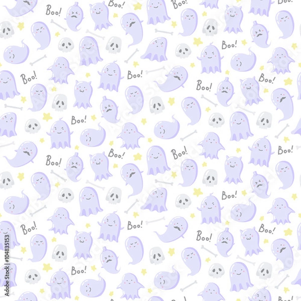 Fototapeta Seamless pattern with different sute ghosts, skulls and bones