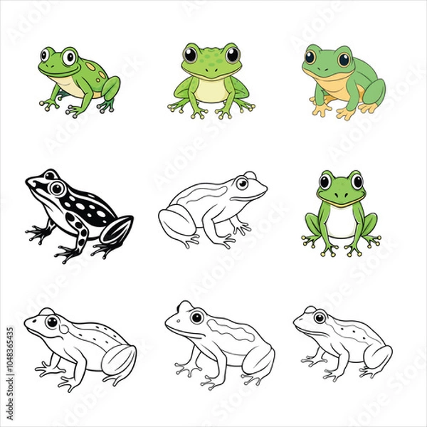 Fototapeta a collection of frog set vector illustration with line art.