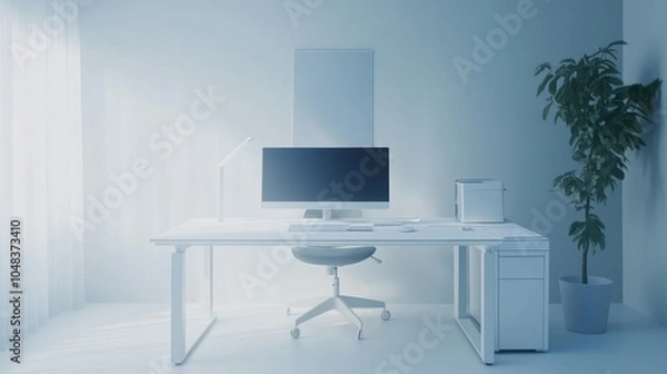 Fototapeta A sleek, minimalist workspace equipped with AI-driven ergonomic furniture and devices that adjust based on user preferences and posture tracking. 