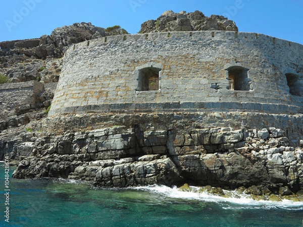 Fototapeta View on ruins of Spinalonga Fortressi, Former leper colony, Crete, Greece