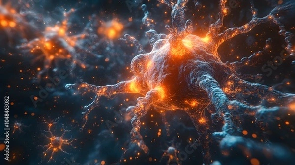 Obraz Stunning Visualization of Neurons with Glowing Connections