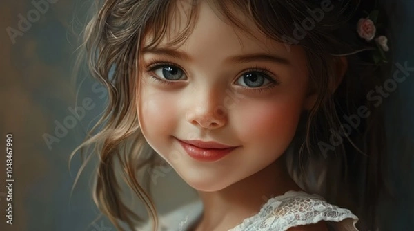 Fototapeta Female portrait of charming child of three years with a beautiful smile.