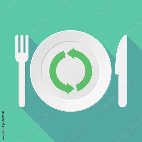 Obraz Long shadow tableware illustration with a round recycle sign