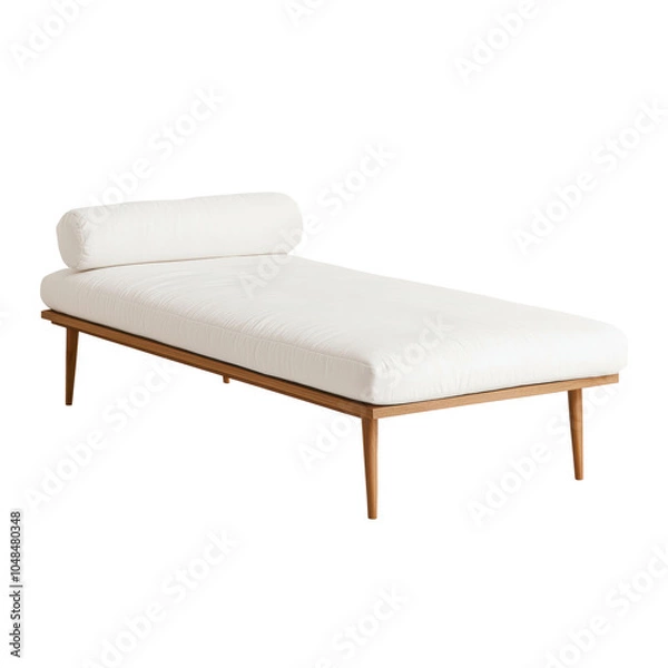 Obraz Modern white daybed featuring wooden legs, combining style and comfort for versatile use in living rooms or bedrooms.