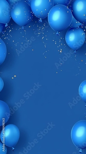 Obraz Festive Blue Balloons Border with Confetti on Solid Blue Background