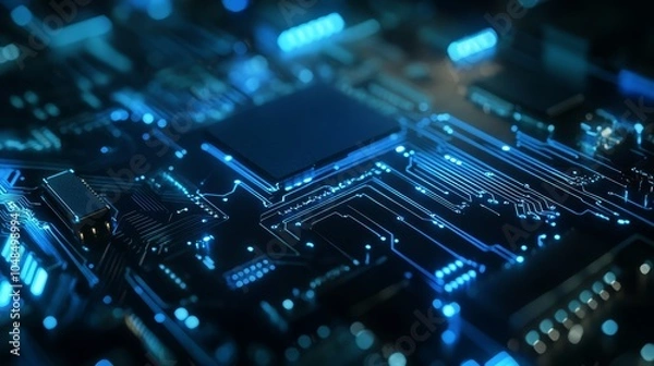 Fototapeta Abstract Digital Circuit Board with Blue Lights