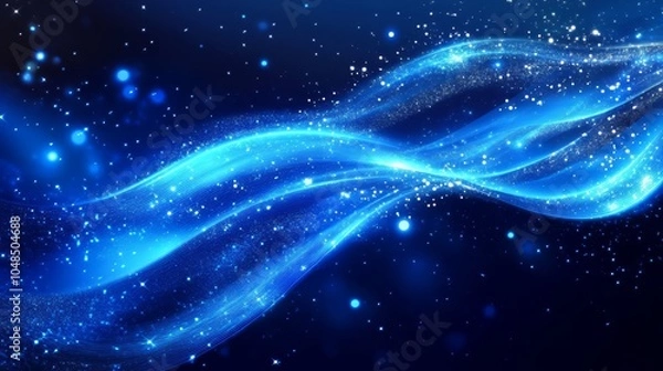 Fototapeta Ethereal Blue Waves with Sparkling Particles on a Dark Background