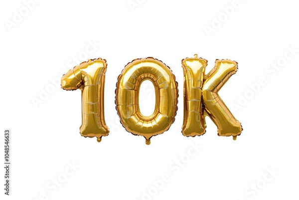 Fototapeta 10k numbers made with golden foil balloon, isolated on transparent background, can be used for socail media celebrations, youtube subscribers, Instagram followers, facebook likes/followers. Web Social