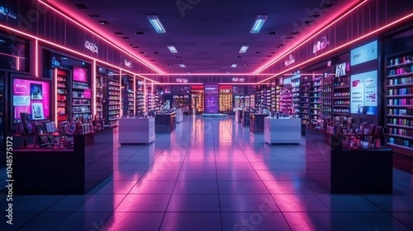 Obraz Vibrant Store Interior with Neon Lights