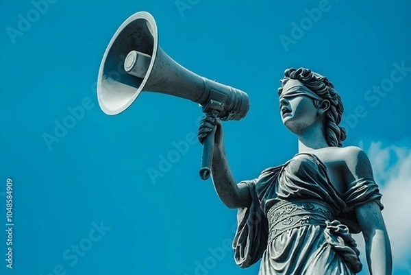 Fototapeta Allegorical Statue Holding Megaphone Symbolizes Call for Fairness and in Society