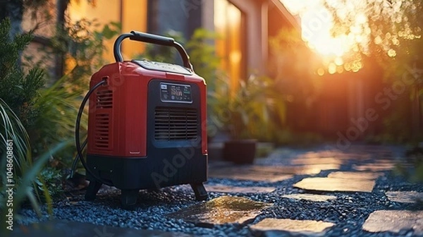 Obraz Portable Generator at Sunset on Garden Pathway