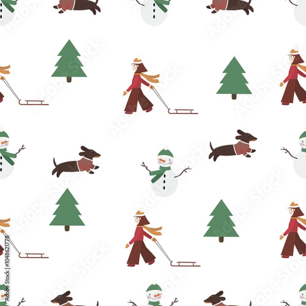 Fototapeta Winter seamless pattern on transparent background 