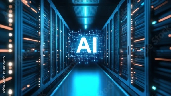 Obraz AI data center with glowing server lights