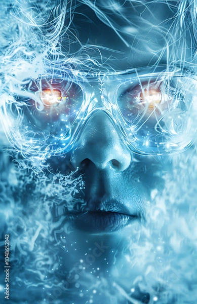 Fototapeta high quality digital photo illustration of a man with futuristic goggles 
