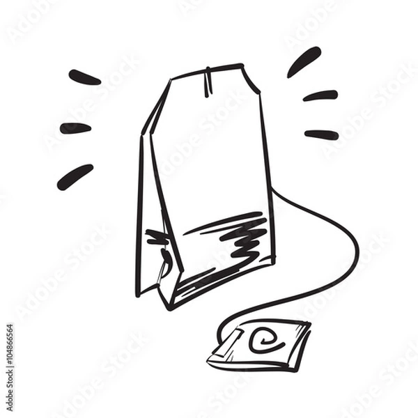 Obraz Tea bag vector hand drawn illustration. Line icon.