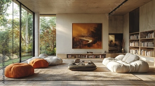 Fototapeta Modern High-End Living Room with Textured Rugs