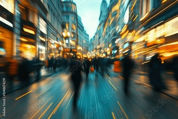Obraz Blurred motion in a busy city street with bright lights depicting shopping madness on Black Friday