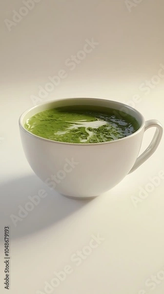 Obraz Steaming white cup holds a hot, vibrant green matcha latte.