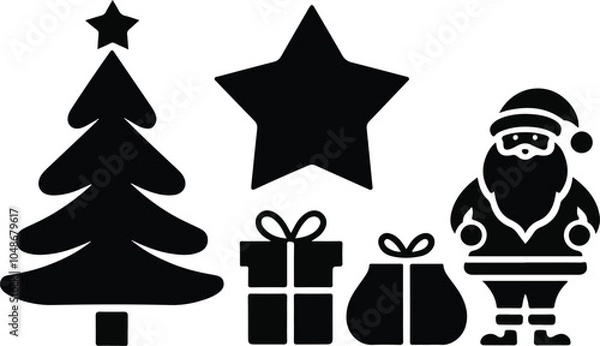 Fototapeta Set of minimalistic Christmas elements black ,silhouette