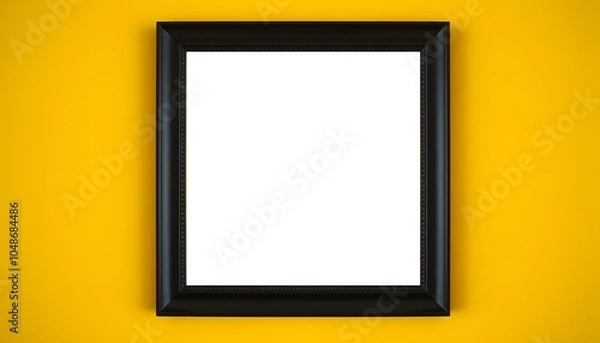 Fototapeta Blank Picture Frame, Square in shape on mustard-yellow wall with White Space.