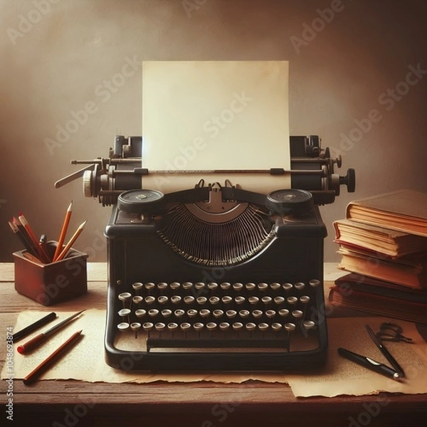 Fototapeta Vintage typewriter with blank sheet of paper ready for writing