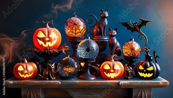 Obraz  hauntingly beautiful digital illustration of a Halloween-themed still life composition.