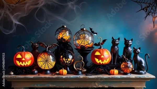 Obraz  hauntingly beautiful digital illustration of a Halloween-themed still life composition.