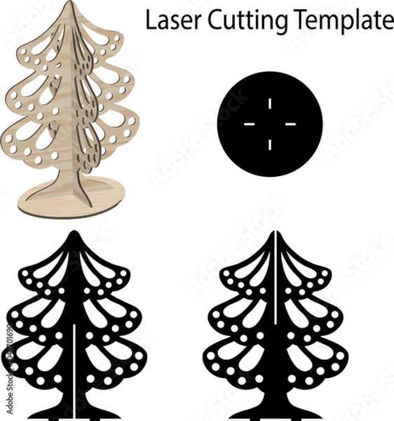 Fototapeta 3D Christmas Tree Laser Cut File Template Vector 3d Spruce Pine Model New Year Decoration	