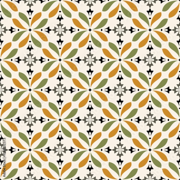 Obraz Traditional block print design. orange and green batik design pattern. ajrakh design. EPS file format.