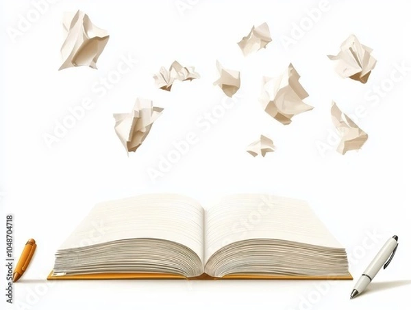 Fototapeta Serene Desktop with Notebook and Crumpled Paper