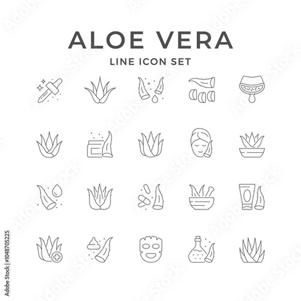 Obraz Set line icons of aloe vera