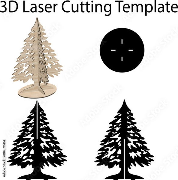 Fototapeta 3D Christmas Tree Laser Cut File Template Vector 3d Spruce Pine Model New Year Decoration	