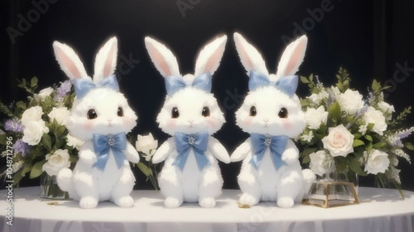 Obraz 机の上の3匹のウサギ