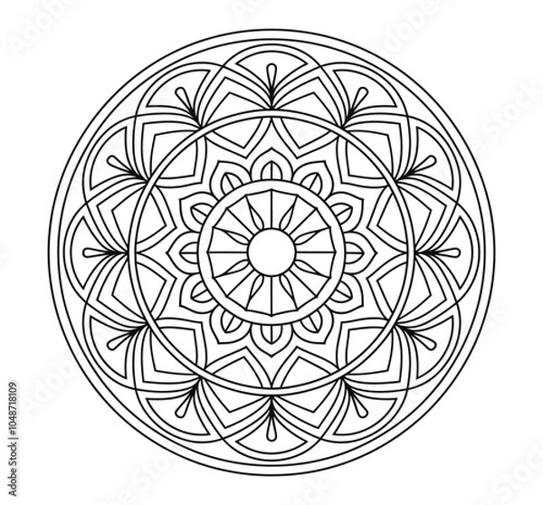 Fototapeta Black and White Outline Coloring Page to Color of Mandala. Mandala Has a Circular Pattern Circle - Simple and Easy Mandalas for Adult.