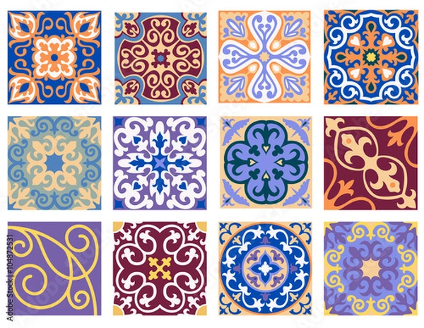 Fototapeta Vintage retro ceramic tile pattern set.