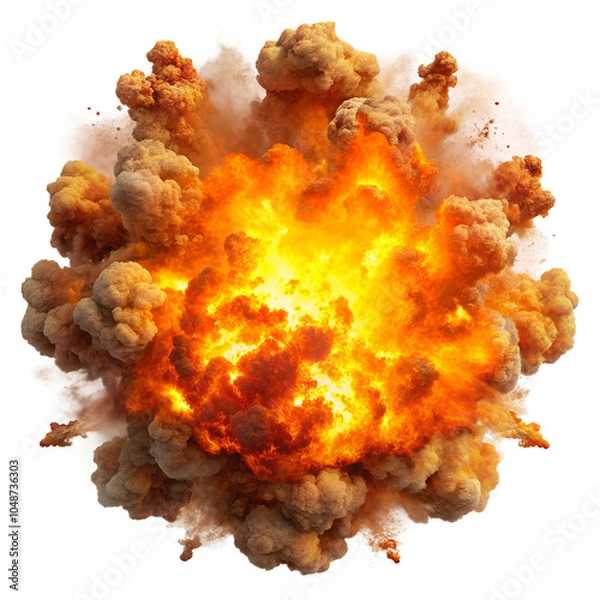 Obraz Bomb explosion with fire flames and smoke isolated on transparent background