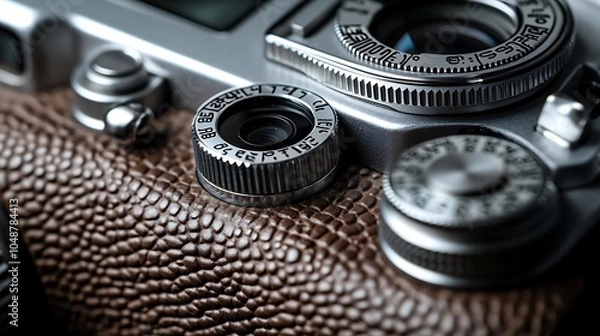 Fototapeta Close-up of a vintage camera lens and aperture ring.