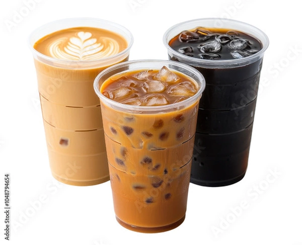 Obraz Three iced coffee drinks, white isolate background