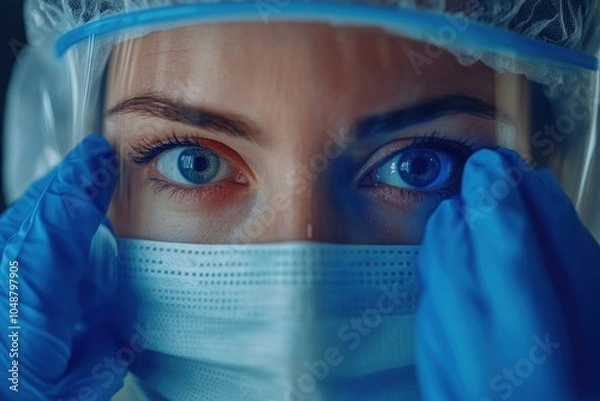 Obraz Close-Up of Protective Equipment with Intense Eyes