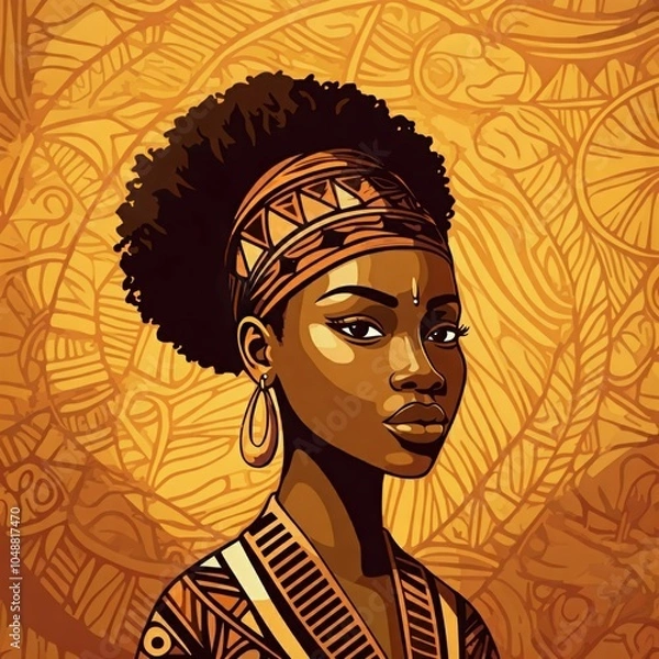 Obraz Beautiful afro black African queen surrounded by Gold