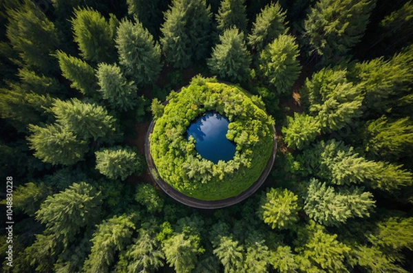Fototapeta globe surrounded by trees, representing reforestation efforts