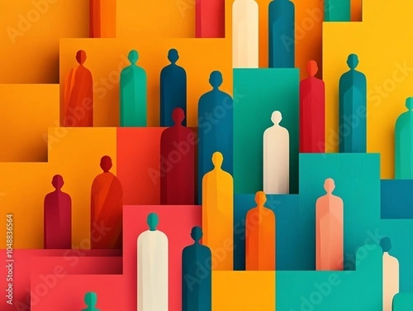 Fototapeta Diverse people standing on different levels of a castemarked staircase, Caste hierarchy in India, social stratification and hierarchy concept