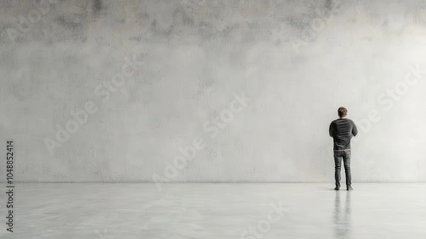 Fototapeta Person hugging themselves tightly, standing in the middle of an empty room