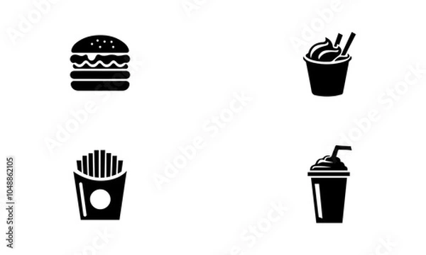 Fototapeta a simple fast food silhouettes set in black and white color vector