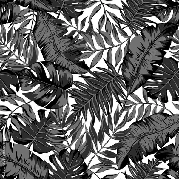 Fototapeta vector seamless bright colorful tropical pattern, split leaf, philodendron, rain forest nature, summer time holidays, active tropics background print
